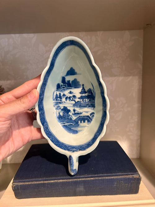 Antique Chinese Export Canton Blue & White Saucedish