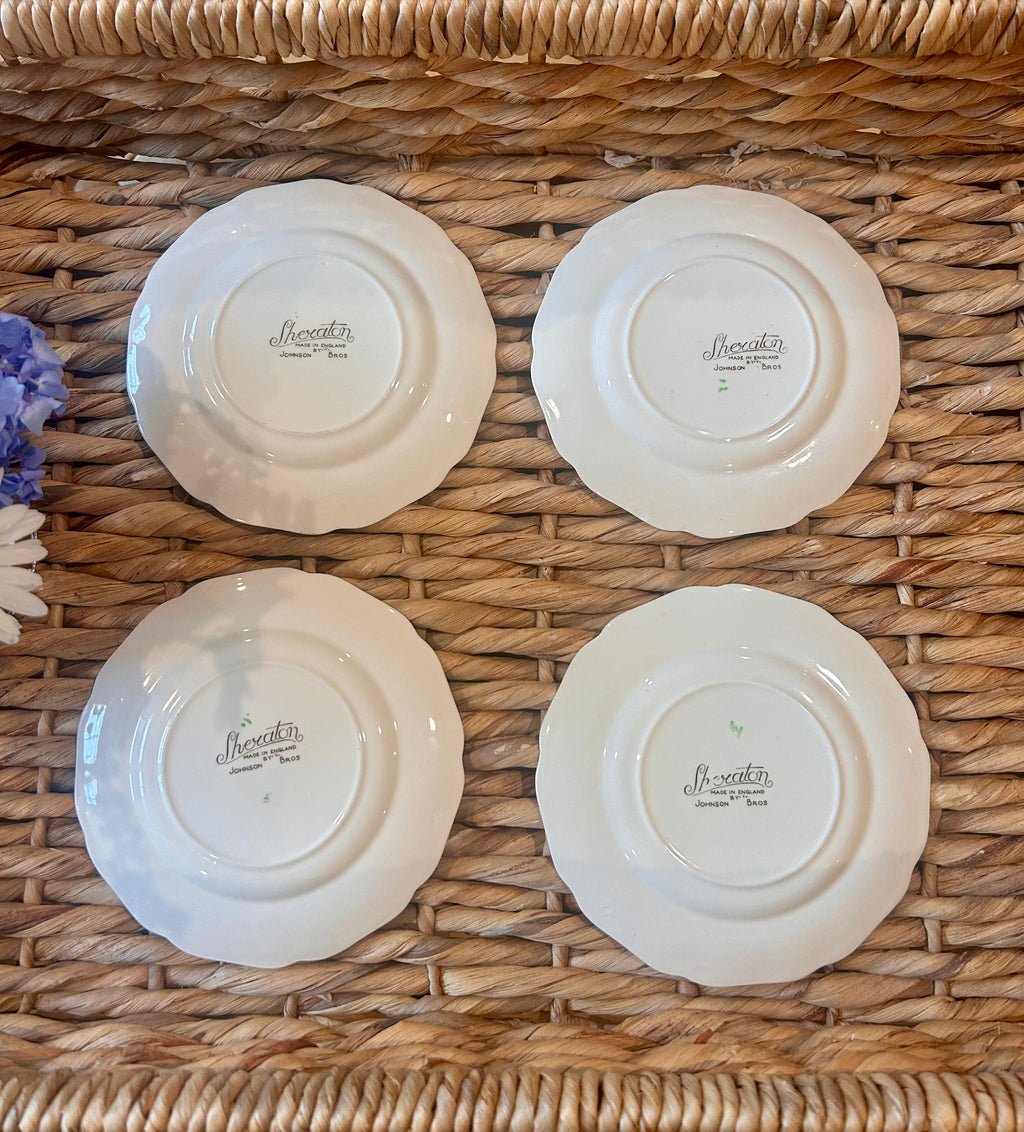 Vintage Johnson Brothers “Sheraton Floral Center” Ironstone Plates- Set of 4