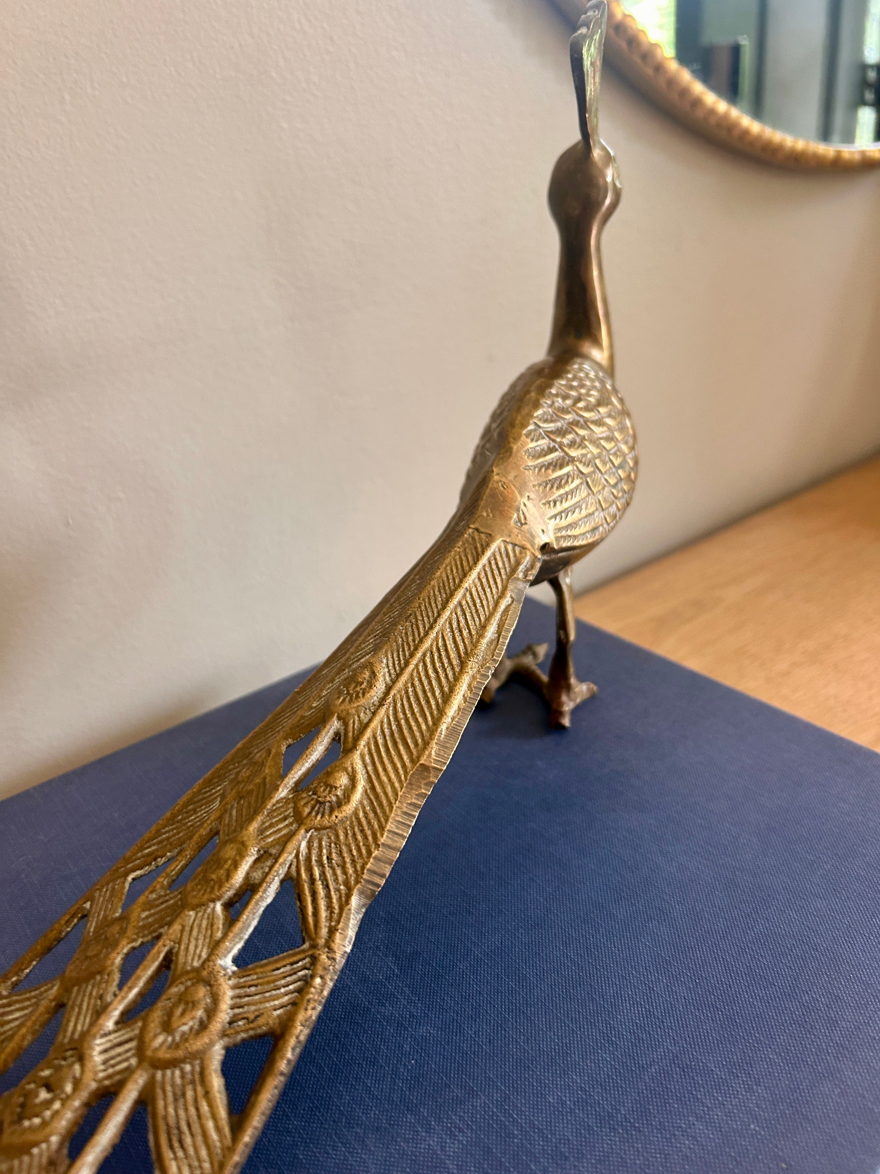 Vintage Large Brass Peacock Figure