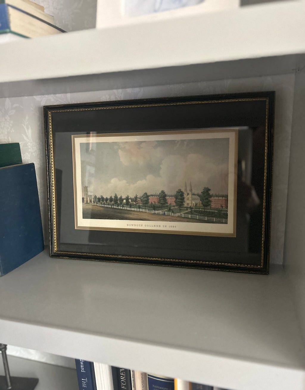 Vintage Hand-painted Print of Bowdoin College Library in Maine