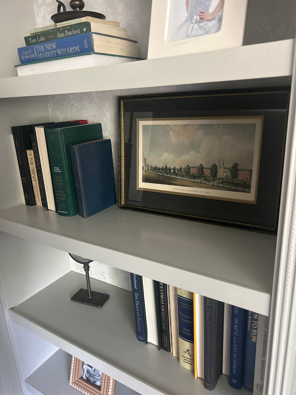 Vintage Hand-painted Print of Bowdoin College Library in Maine