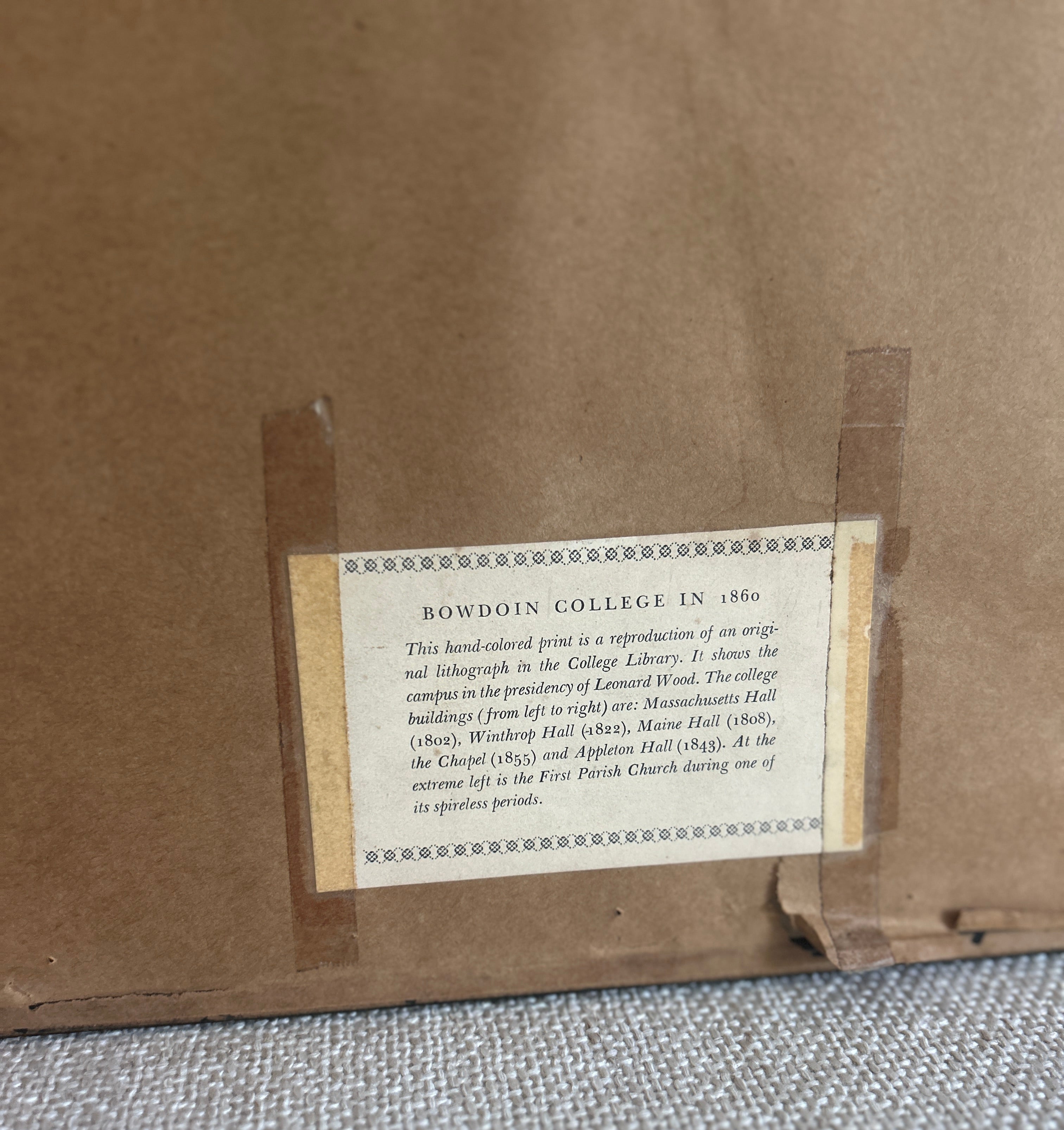 Vintage Hand-painted Print of Bowdoin College Library in Maine