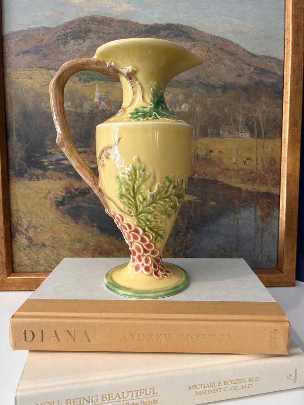 Vintage Bordallo Pinheiro Majolica Grape & Vine Relief Pitcher