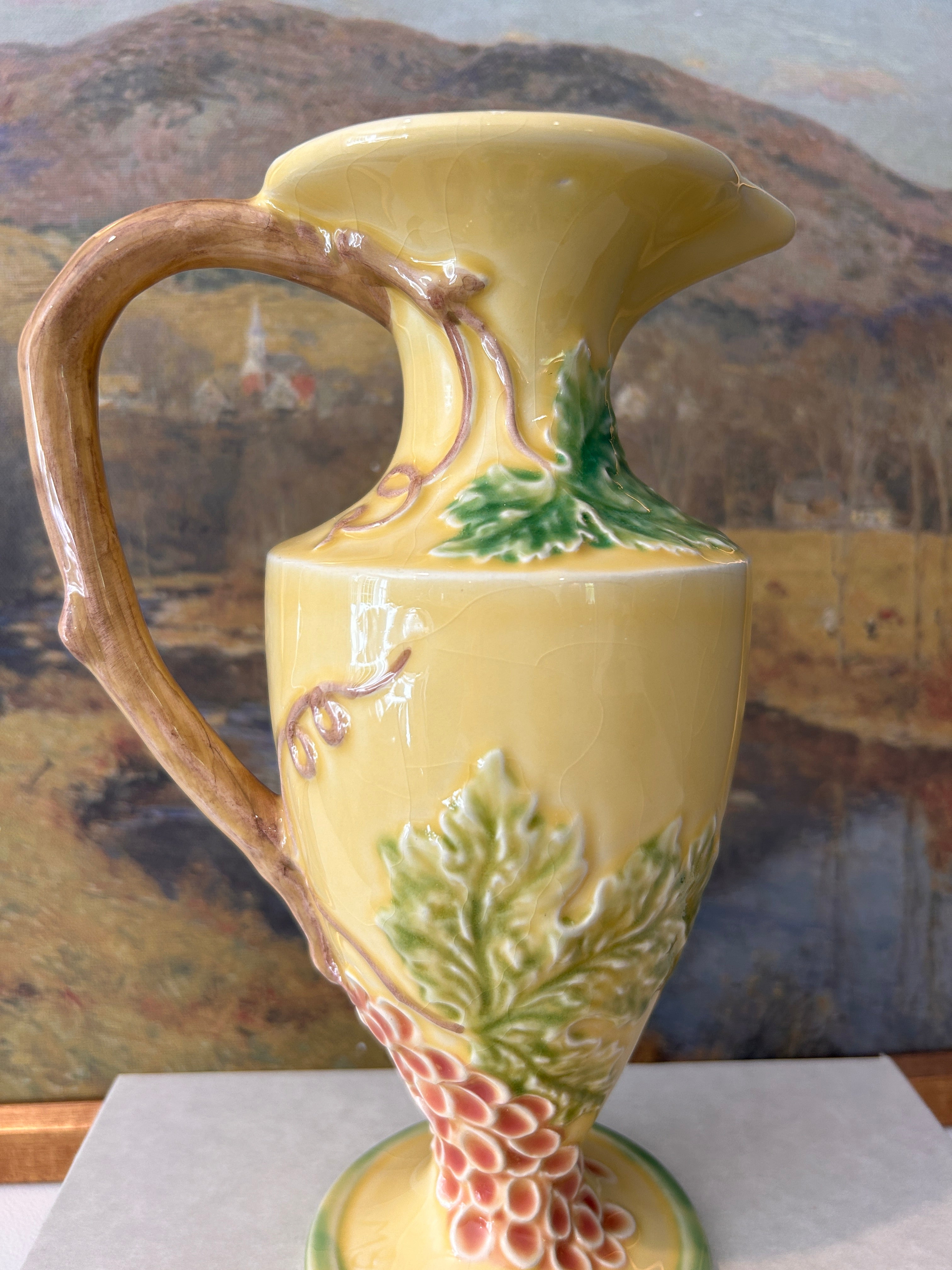 Vintage Bordallo Pinheiro Majolica Grape & Vine Relief Pitcher