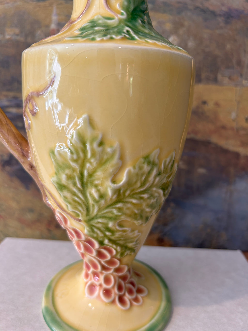 Vintage Bordallo Pinheiro Majolica Grape & Vine Relief Pitcher