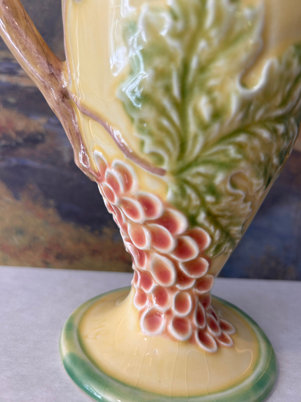 Vintage Bordallo Pinheiro Majolica Grape & Vine Relief Pitcher