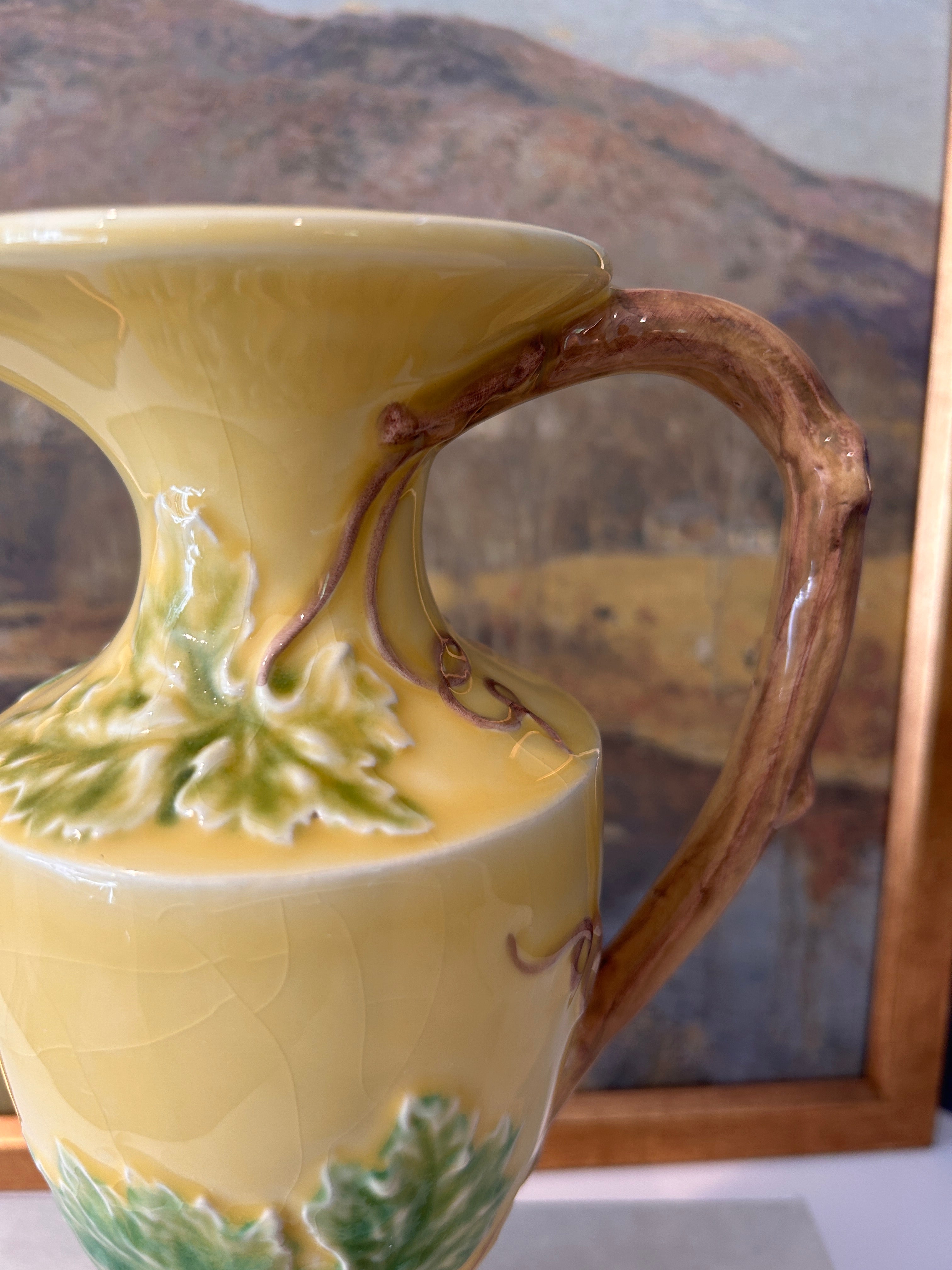 Vintage Bordallo Pinheiro Majolica Grape & Vine Relief Pitcher