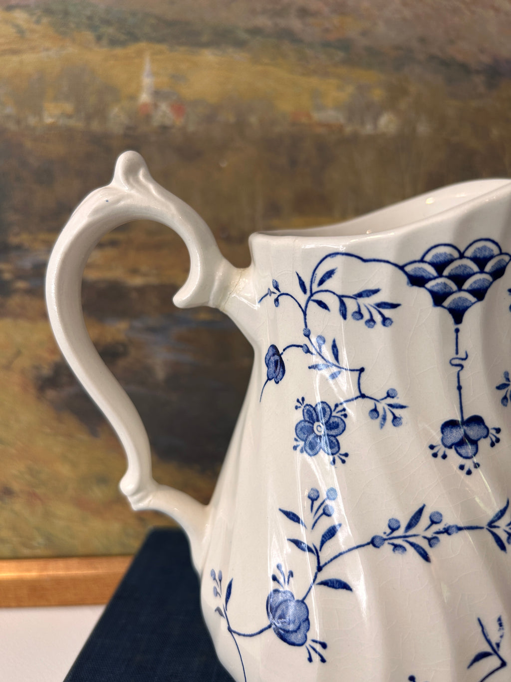 Vintage Blue and White Floral English Myott Finlandia Pitcher