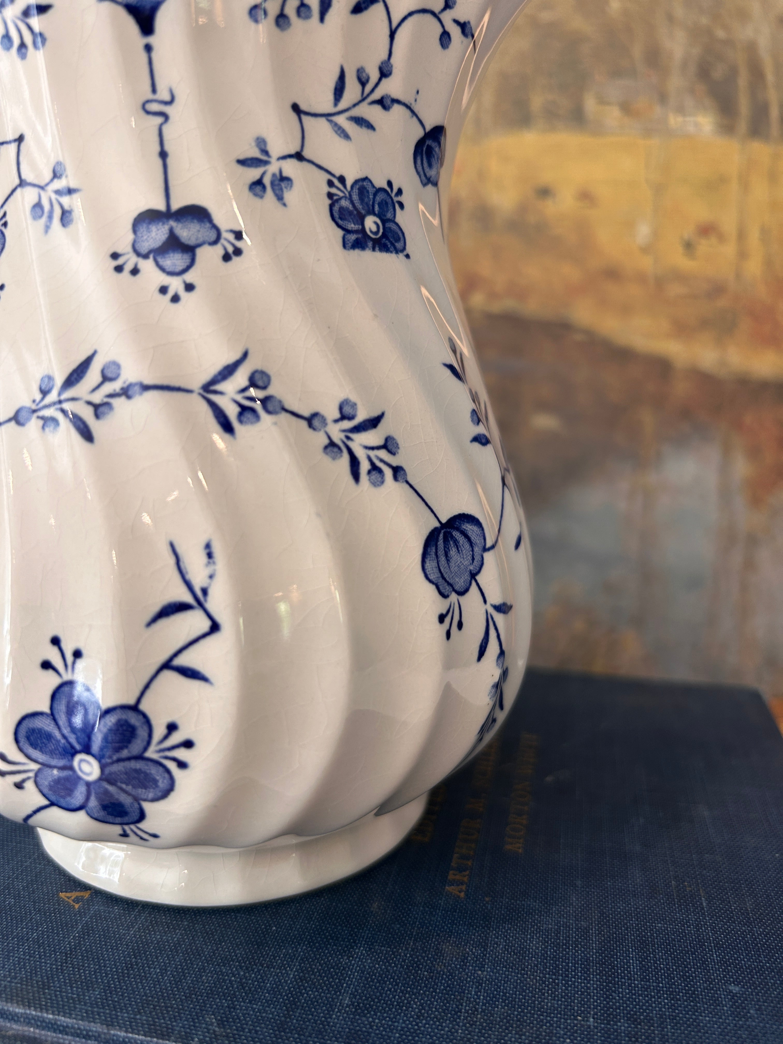 Vintage Blue and White Floral English Myott Finlandia Pitcher