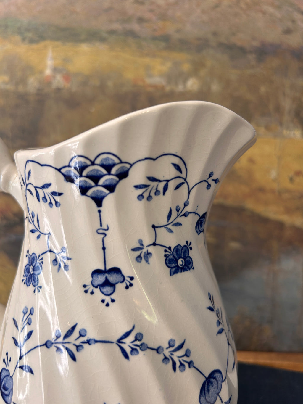 Vintage Blue and White Floral English Myott Finlandia Pitcher