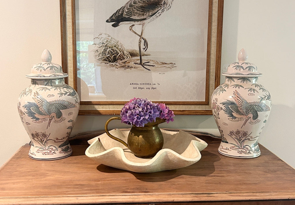 Vintage Pastel Bird and Floral Motif Ginger Jar Pair