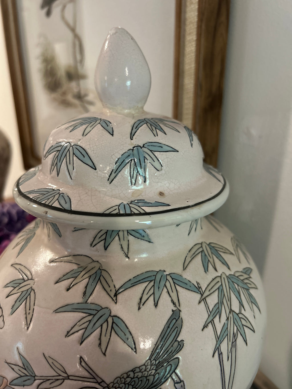 Vintage Pastel Bird and Floral Motif Ginger Jar Pair