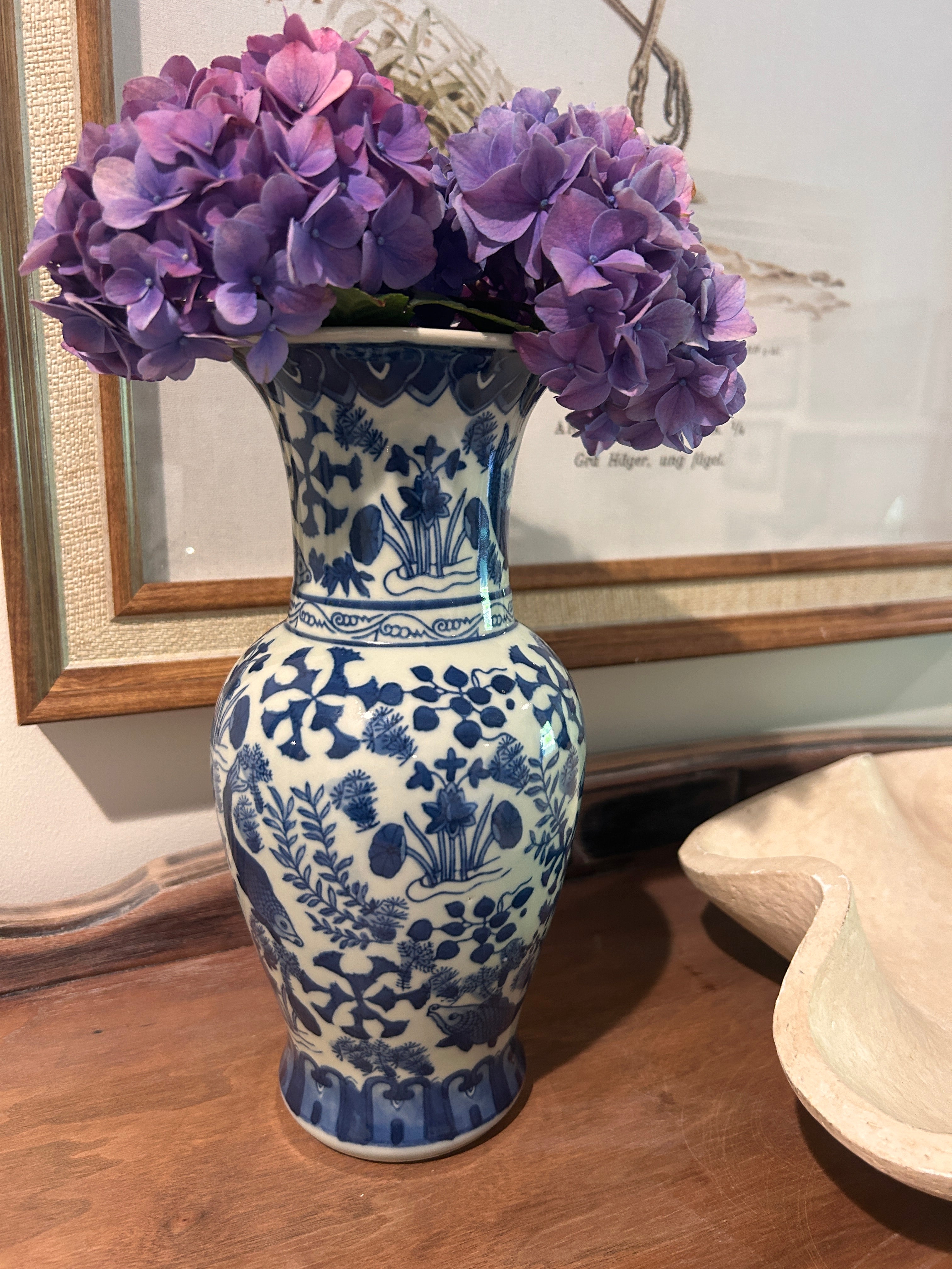 Vintage Blue and White Koi Fish Vase