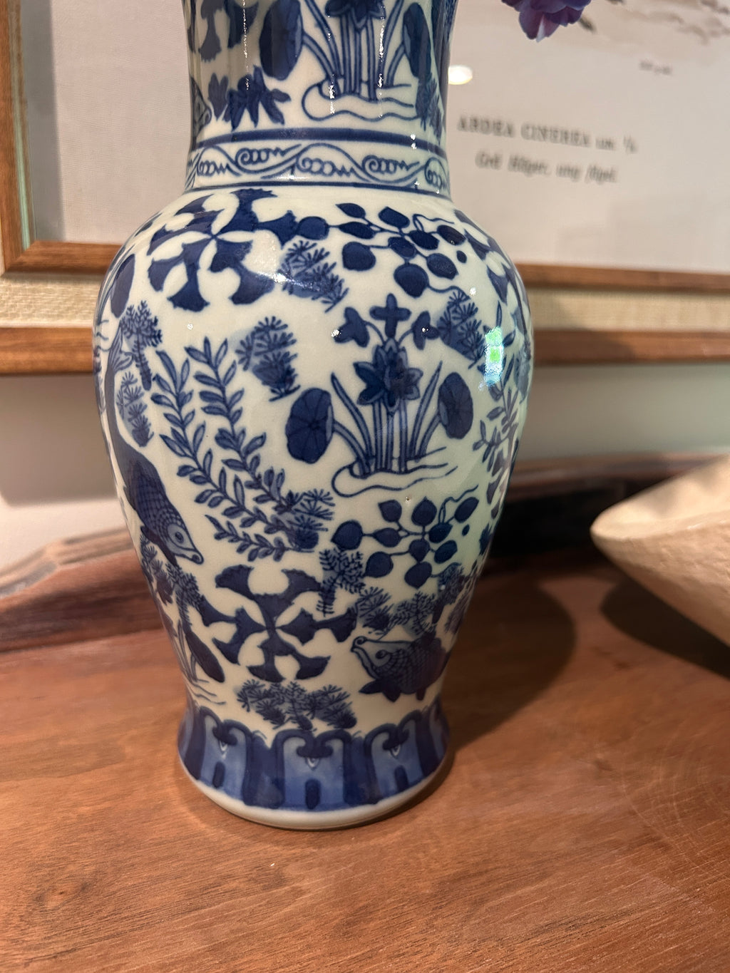 Vintage Blue and White Koi Fish Vase
