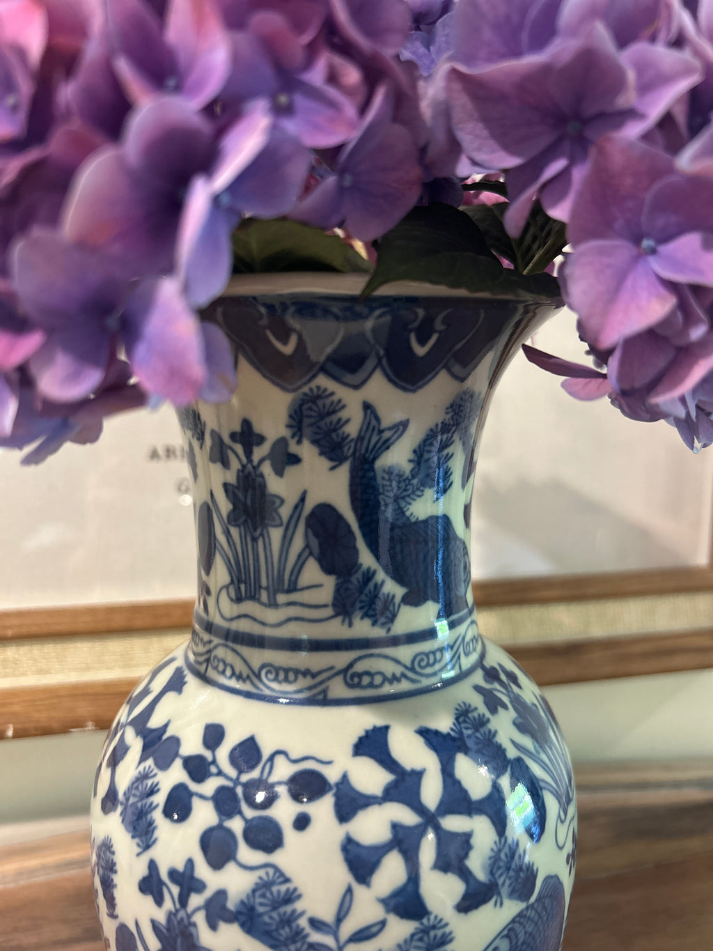 Vintage Blue and White Koi Fish Vase
