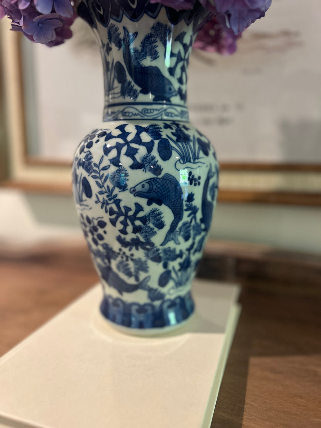 Vintage Blue and White Koi Fish Vase