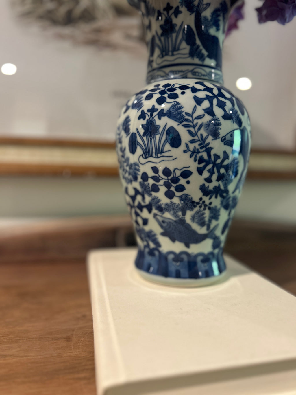 Vintage Blue and White Koi Fish Vase