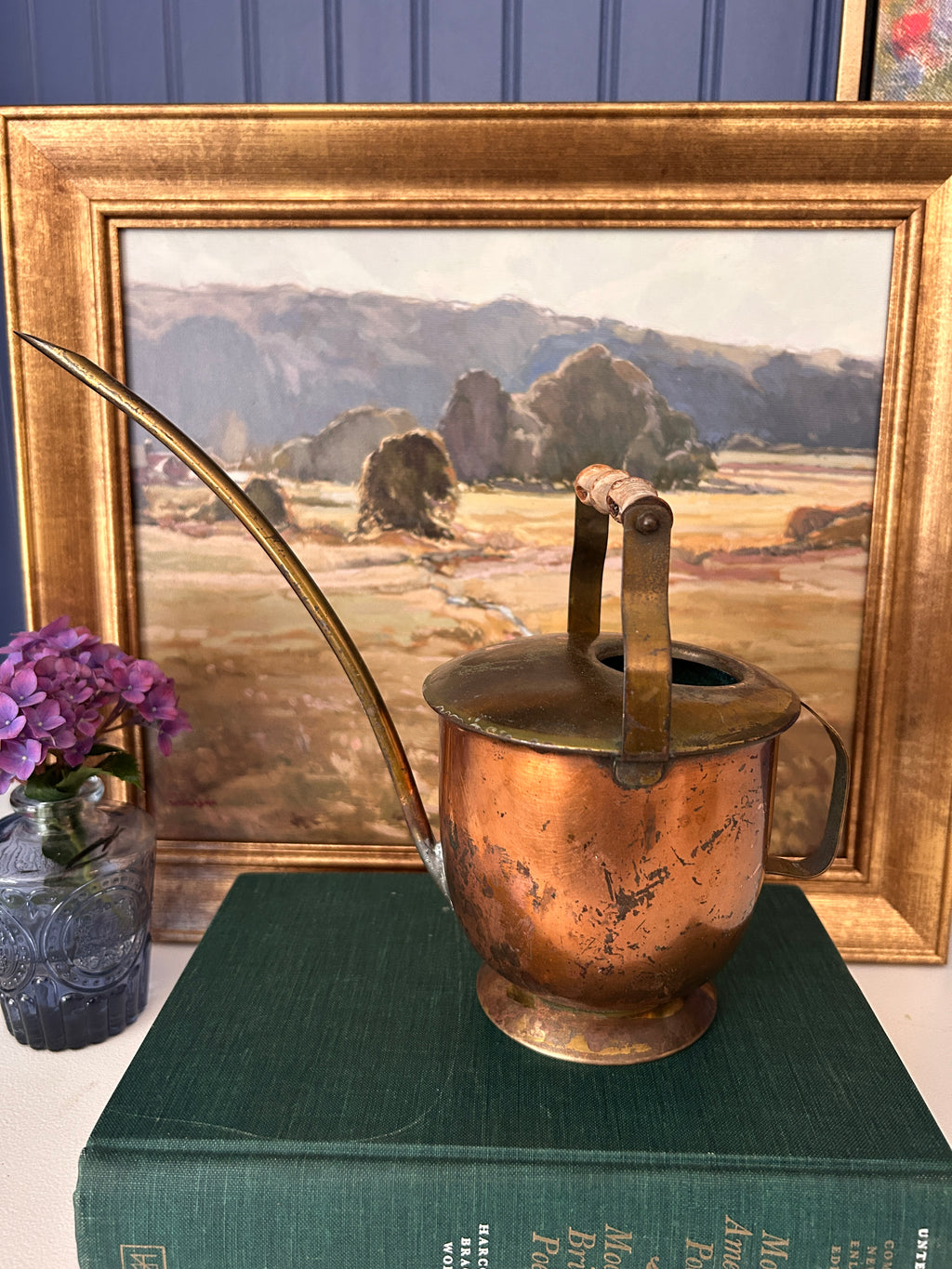 Vintage German Bamboo Handle Copper Watering Can
