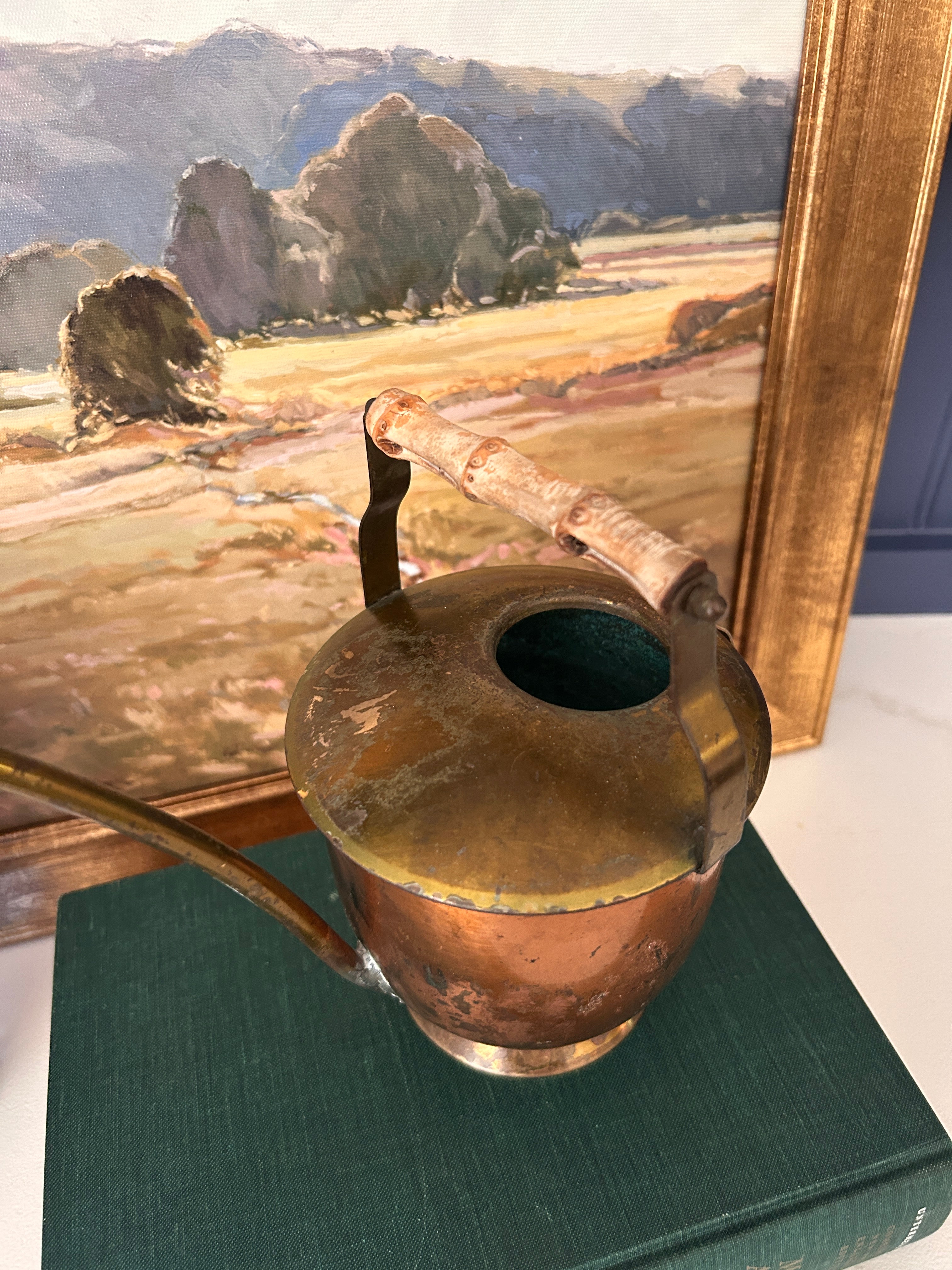 Vintage German Bamboo Handle Copper Watering Can