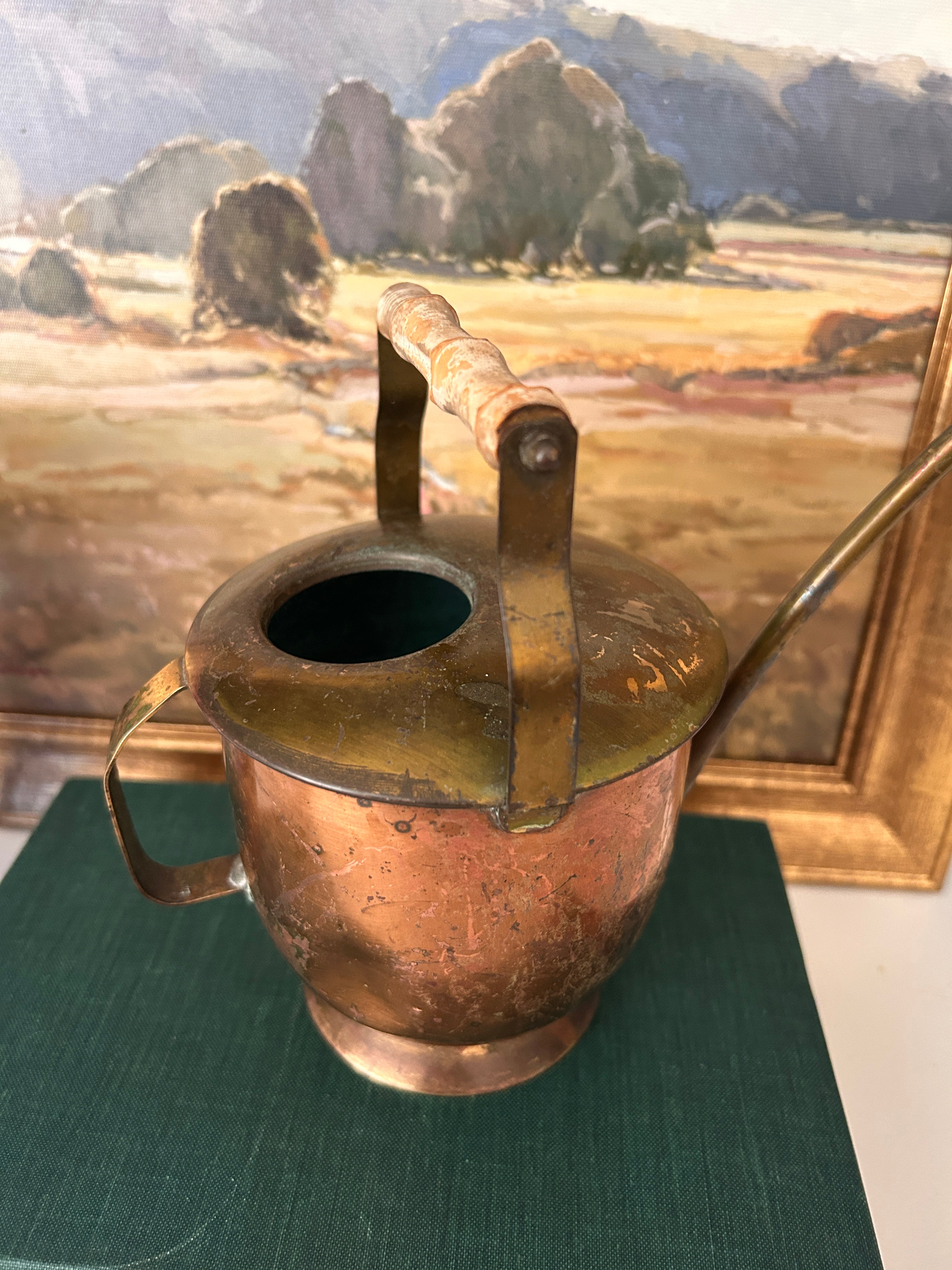 Vintage German Bamboo Handle Copper Watering Can