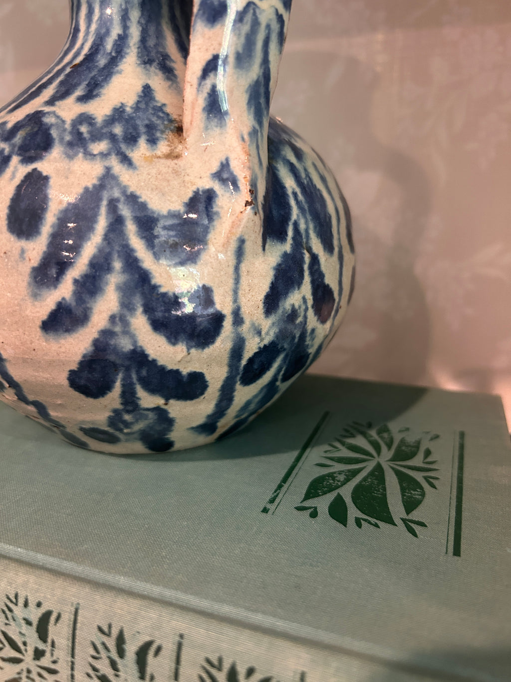 Vintage Fajalauza-Style Blue & White Earthenware Pitcher