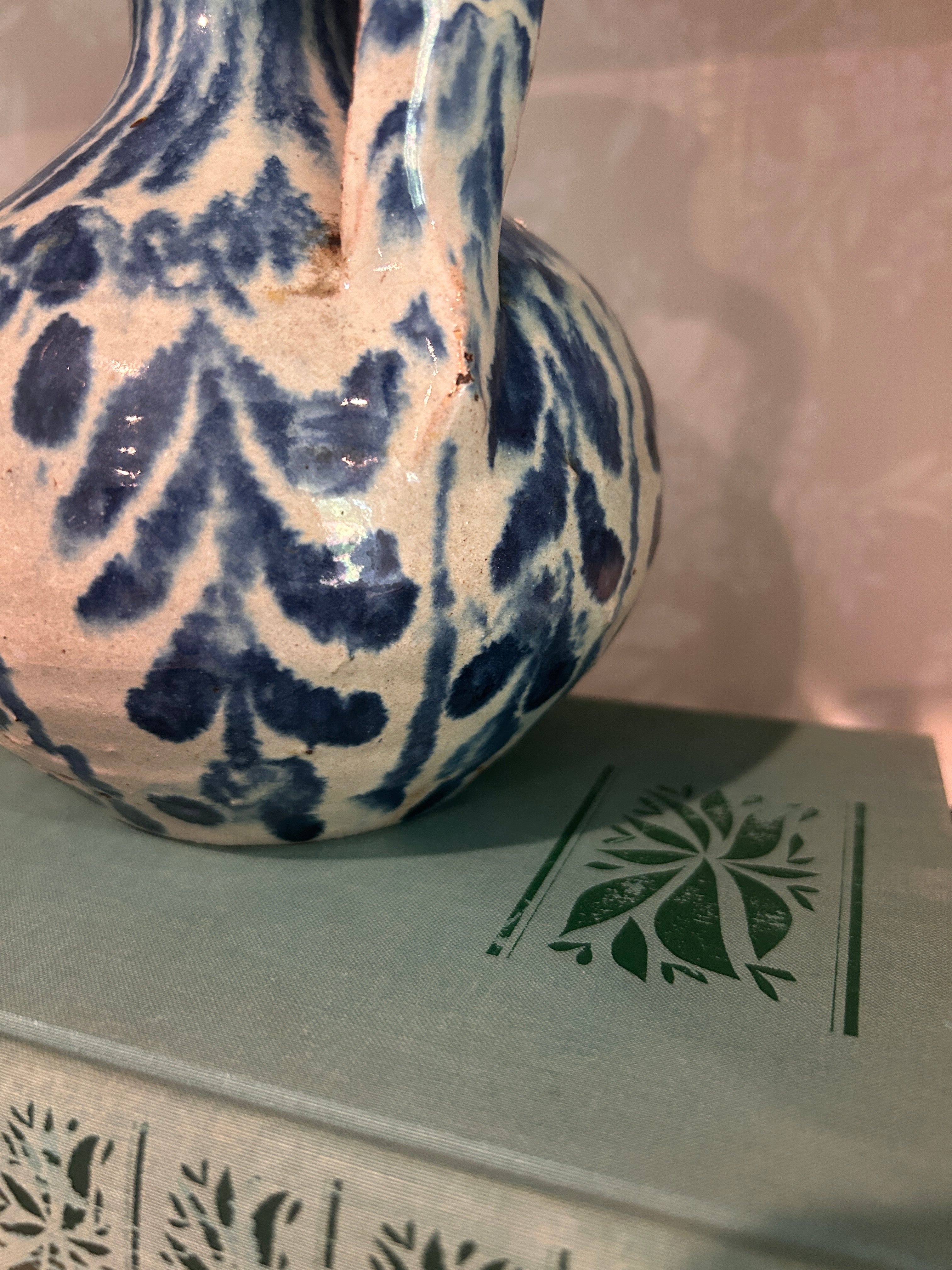Vintage Fajalauza-Style Blue & White Earthenware Pitcher