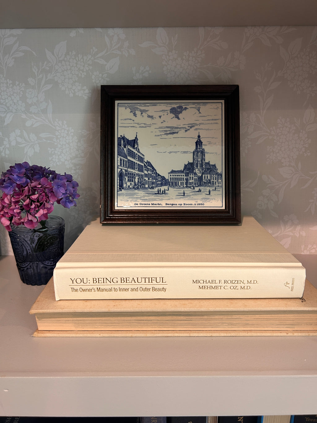 Vintage Framed Delft Ceramic Tile- Bergen op Zoom