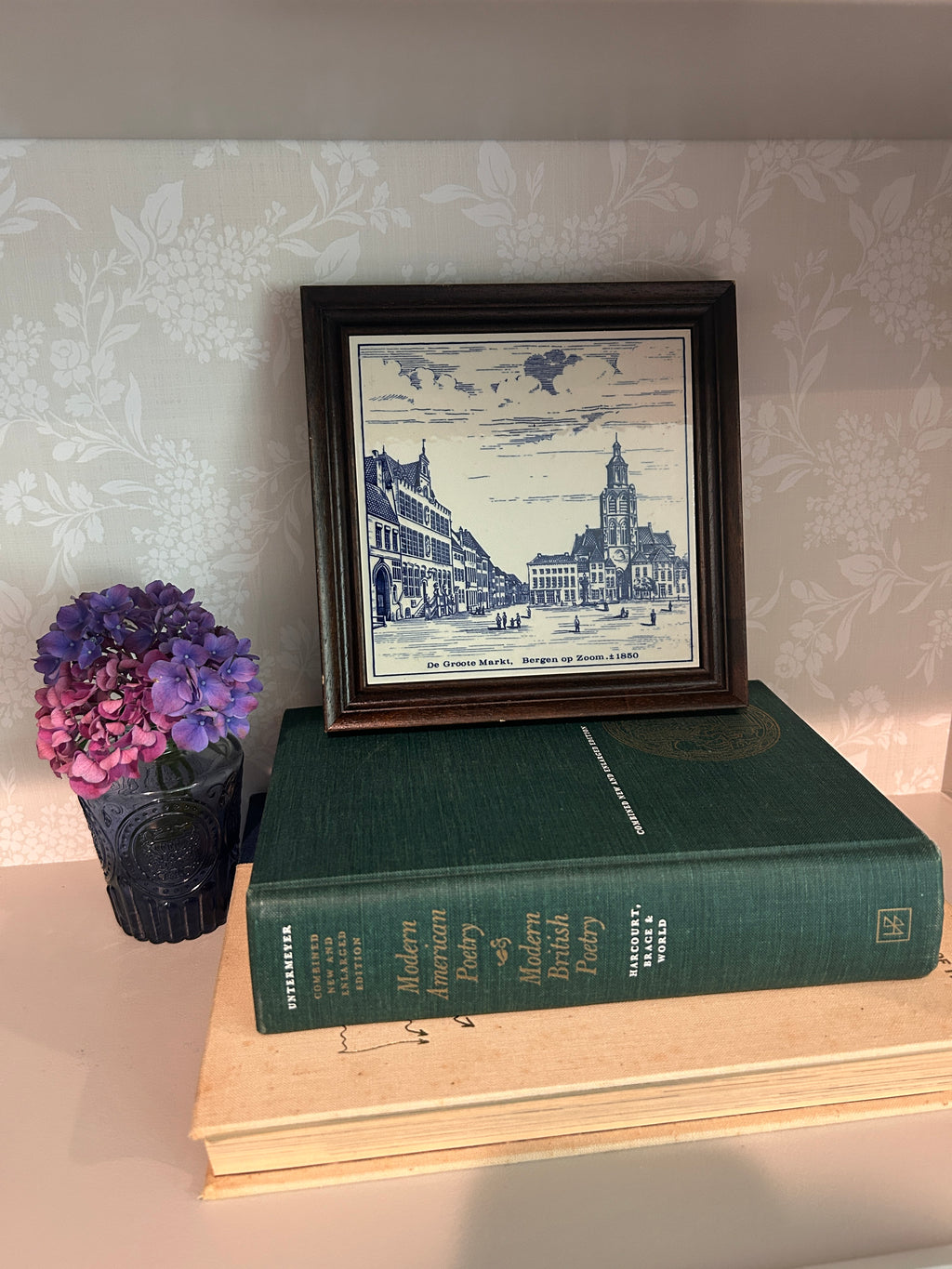 Vintage Framed Delft Ceramic Tile- Bergen op Zoom