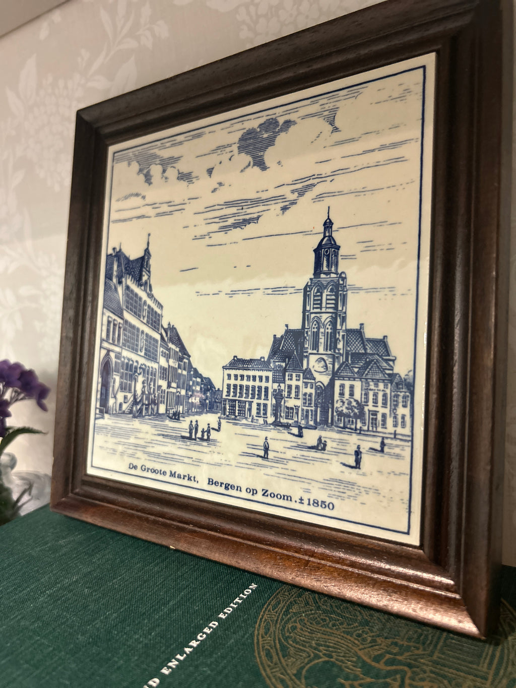 Vintage Framed Delft Ceramic Tile- Bergen op Zoom