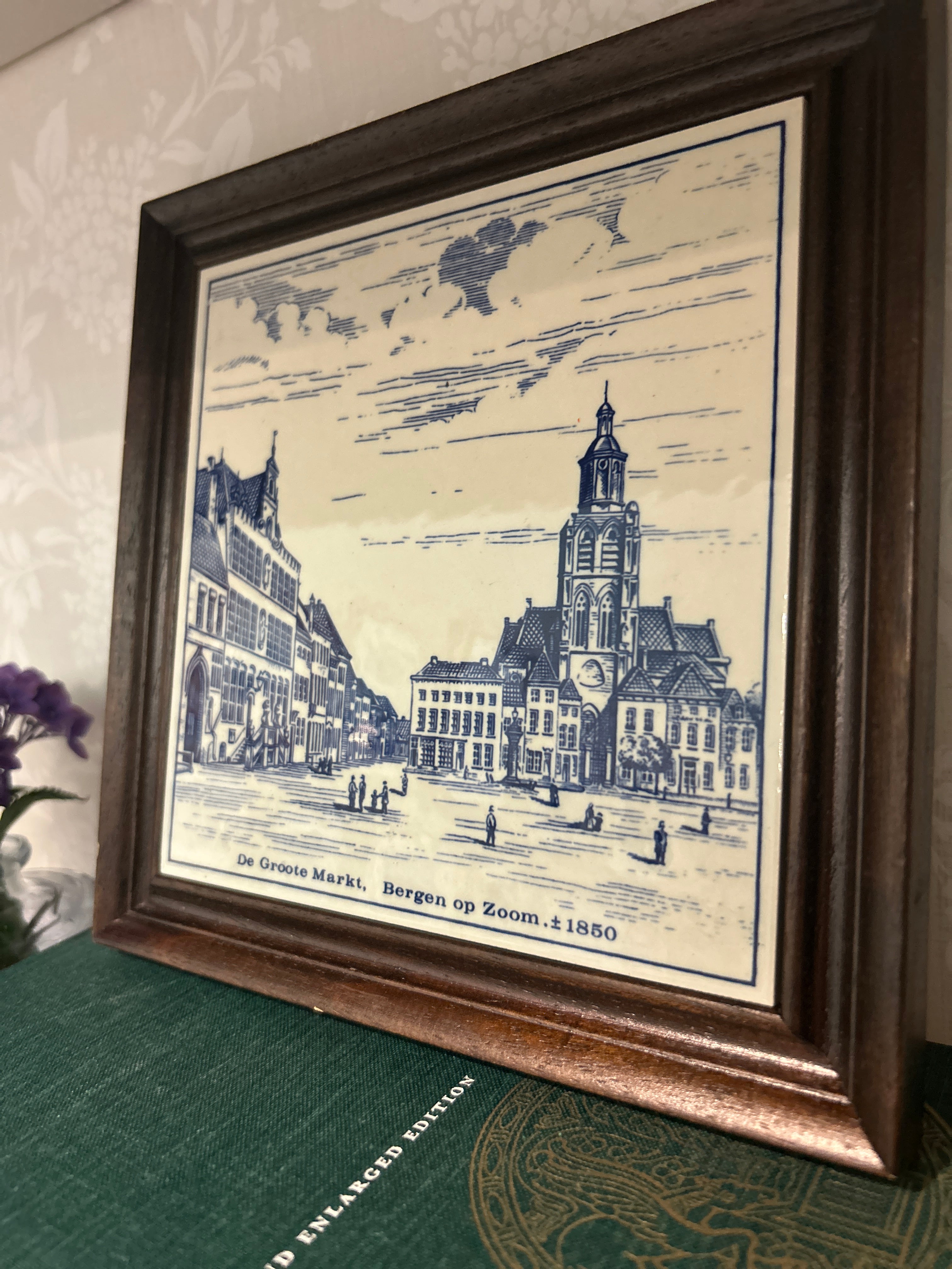 Vintage Framed Delft Ceramic Tile- Bergen op Zoom