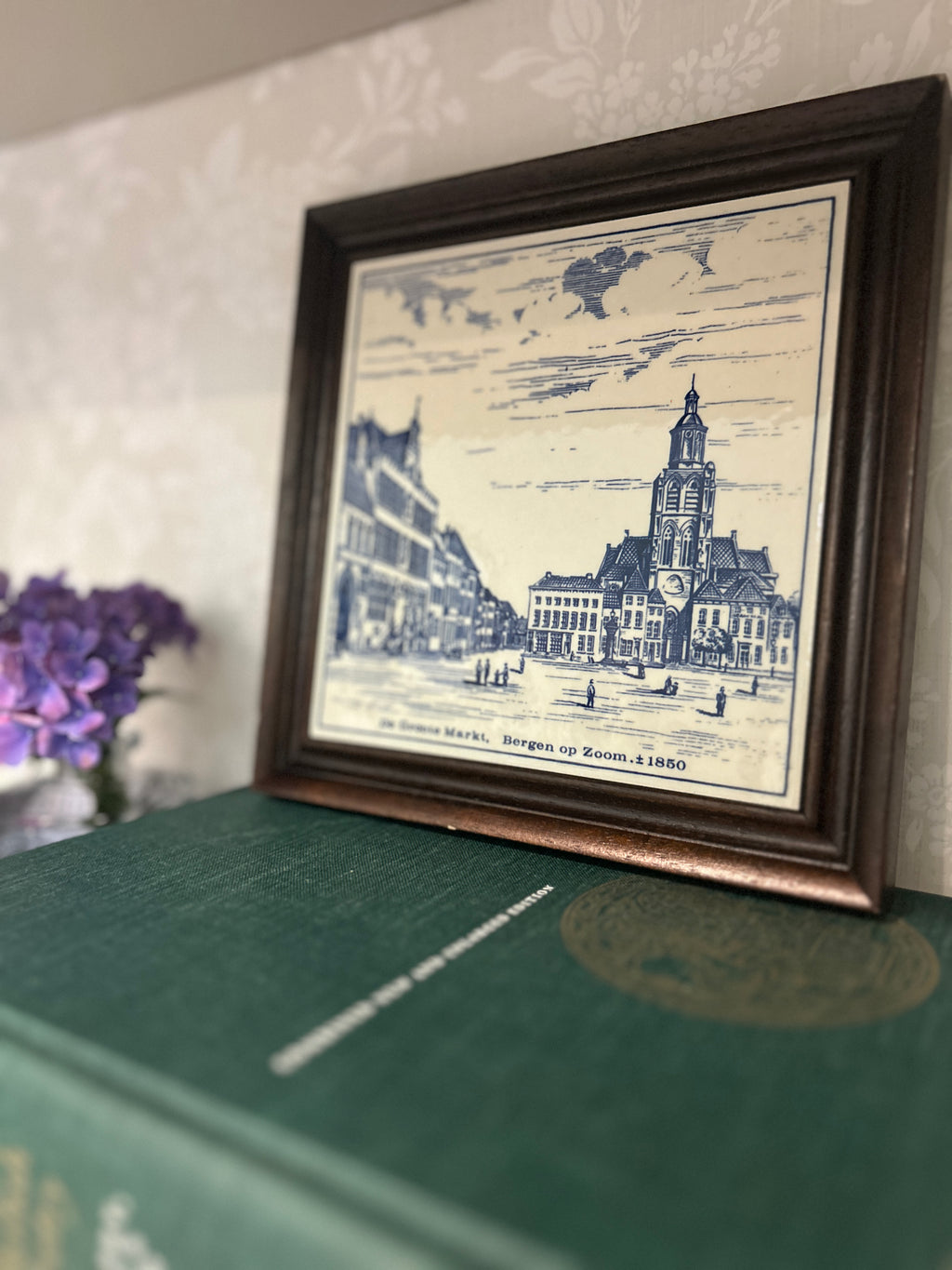 Vintage Framed Delft Ceramic Tile- Bergen op Zoom