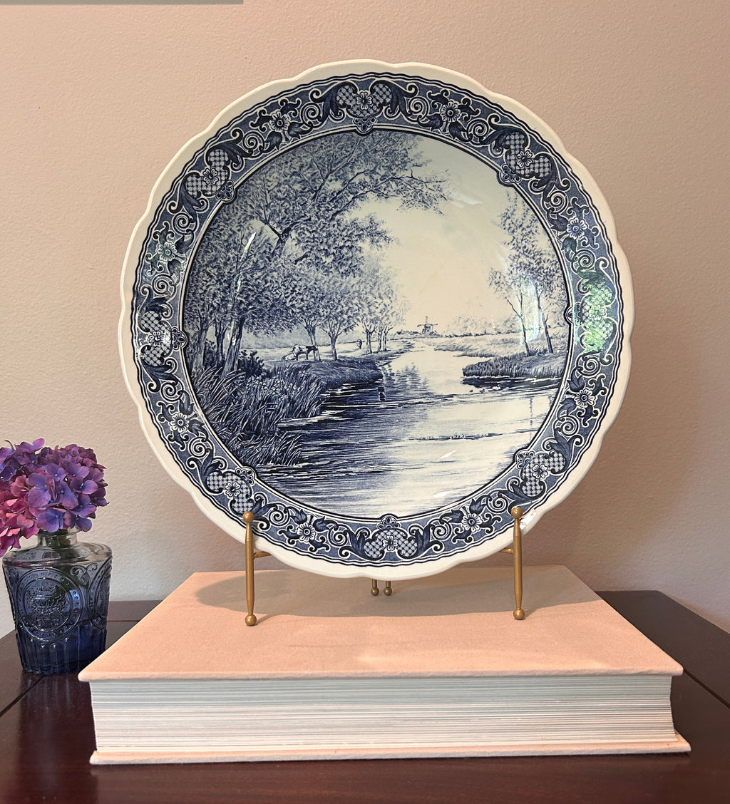 Vintage Boch Belgium Delft Blue and White Charger Dish
