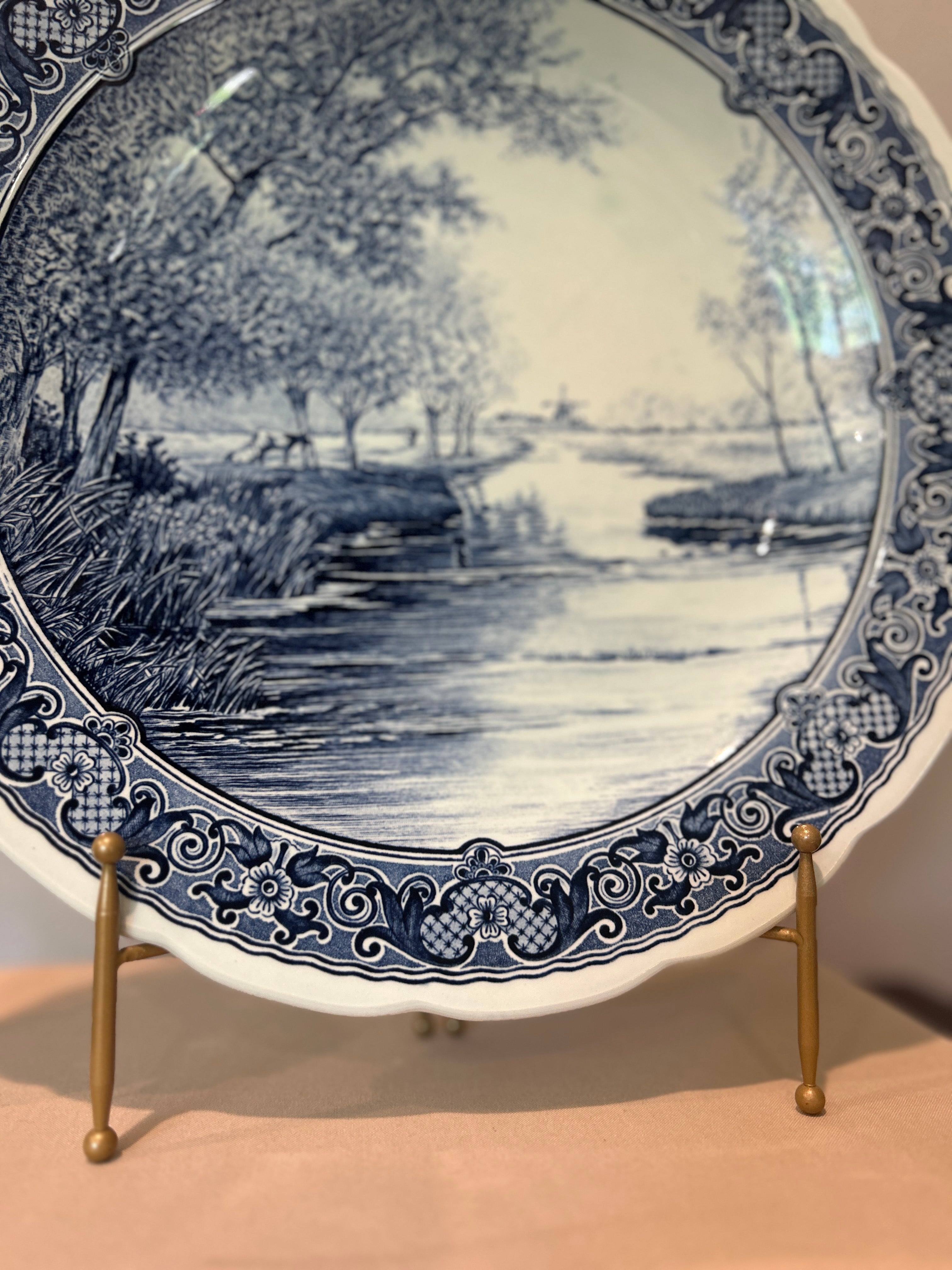 Vintage Boch Belgium Delft Blue and White Charger Dish
