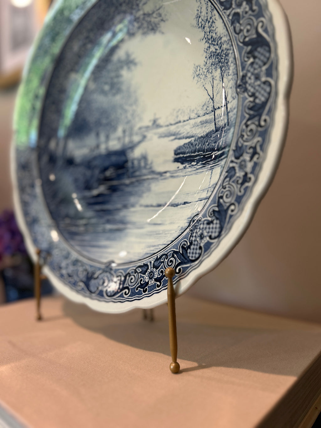 Vintage Boch Belgium Delft Blue and White Charger Dish