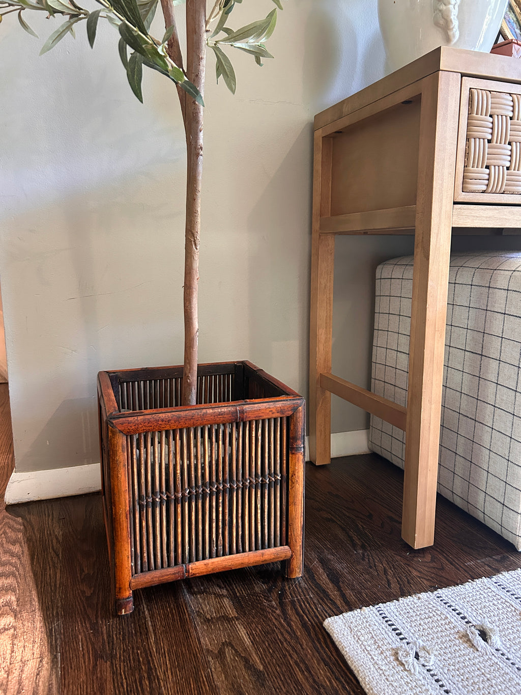 Vintage Faux Bamboo Planter / Basket