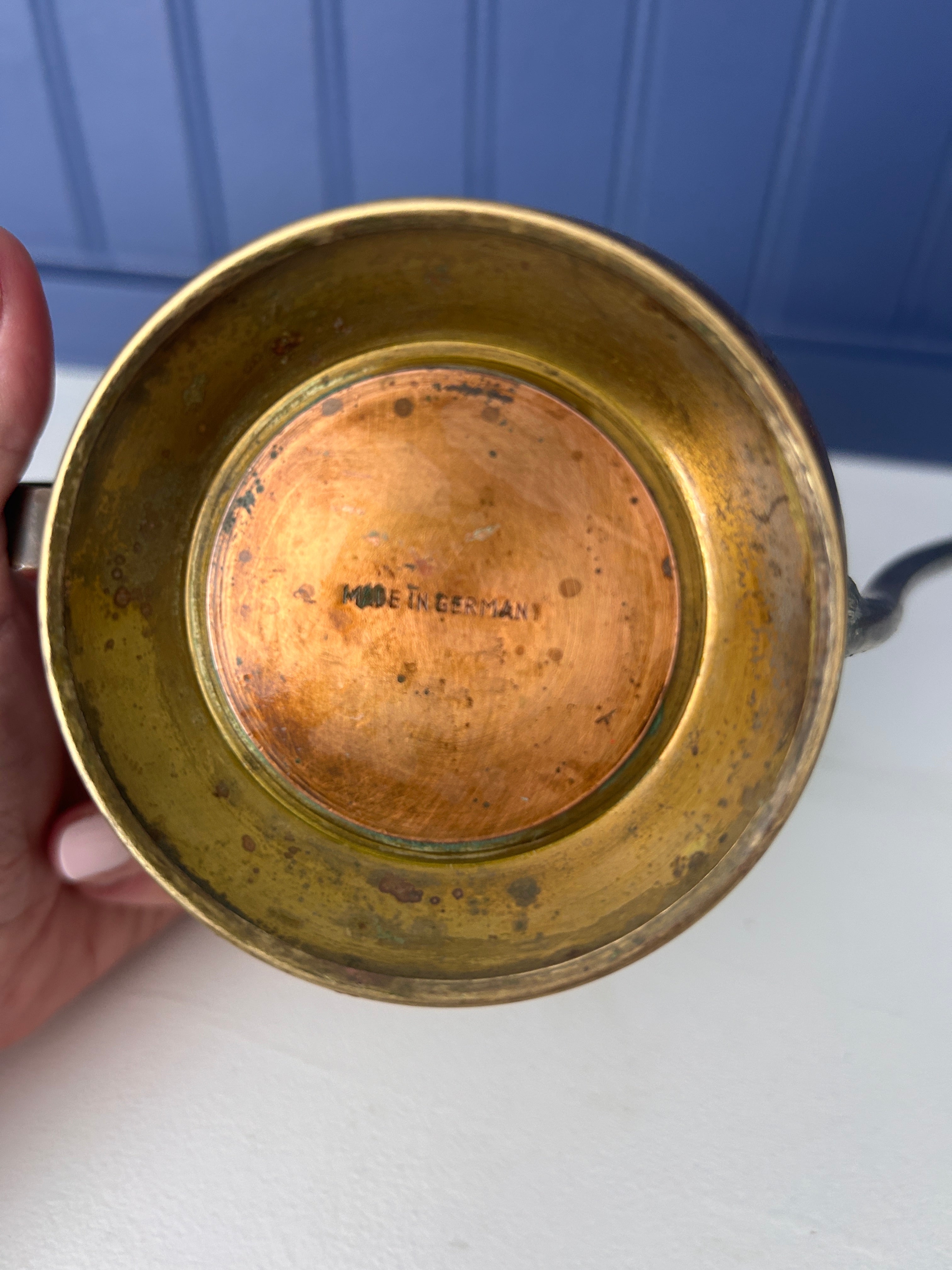 Vintage German Bamboo Handle Copper Watering Can