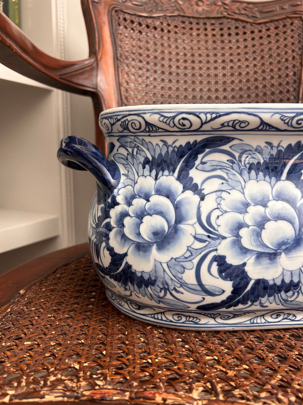 Vintage Style Blue and White Floral Footbath Planter