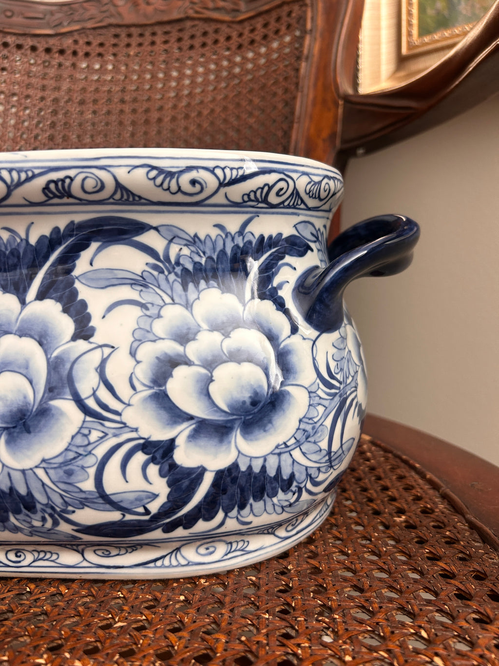 Vintage Style Blue and White Floral Footbath Planter