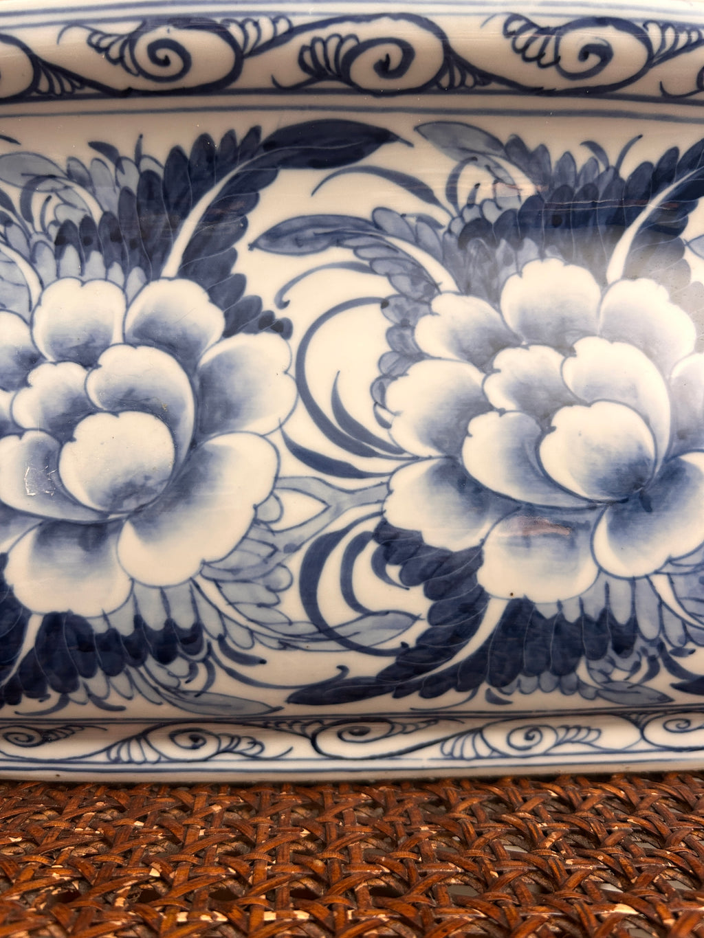 Vintage Style Blue and White Floral Footbath Planter