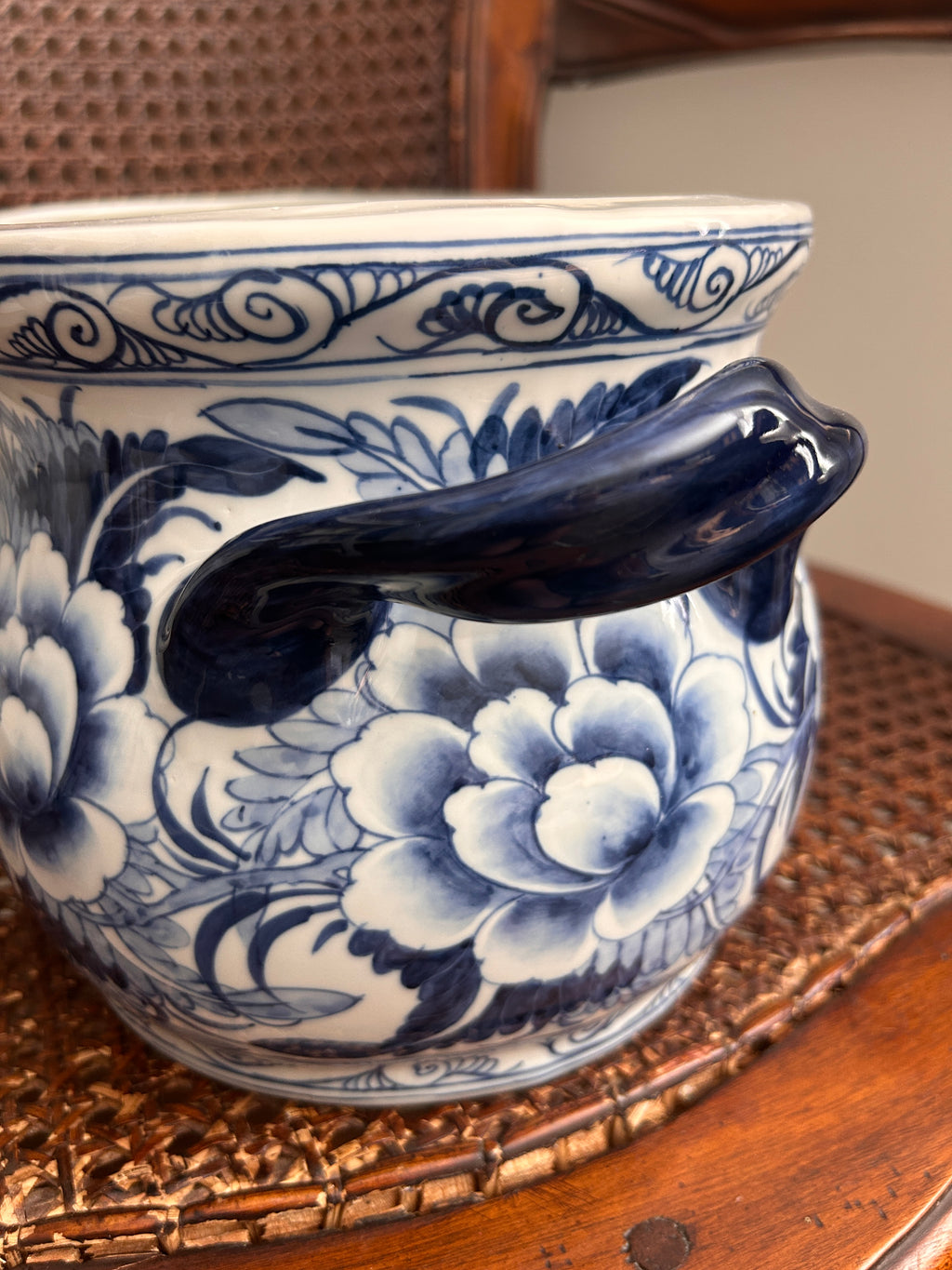 Vintage Style Blue and White Floral Footbath Planter