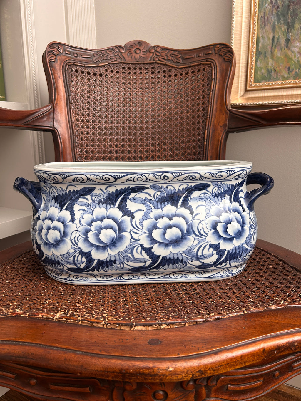 Vintage Style Blue and White Floral Footbath Planter