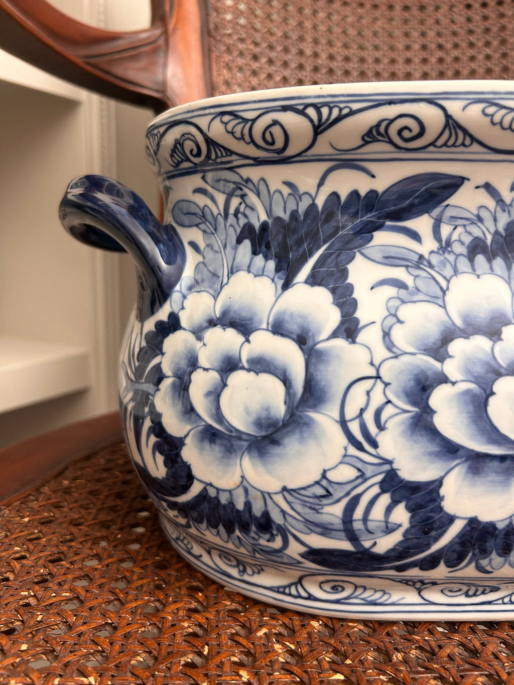 Vintage Style Blue and White Floral Footbath Planter