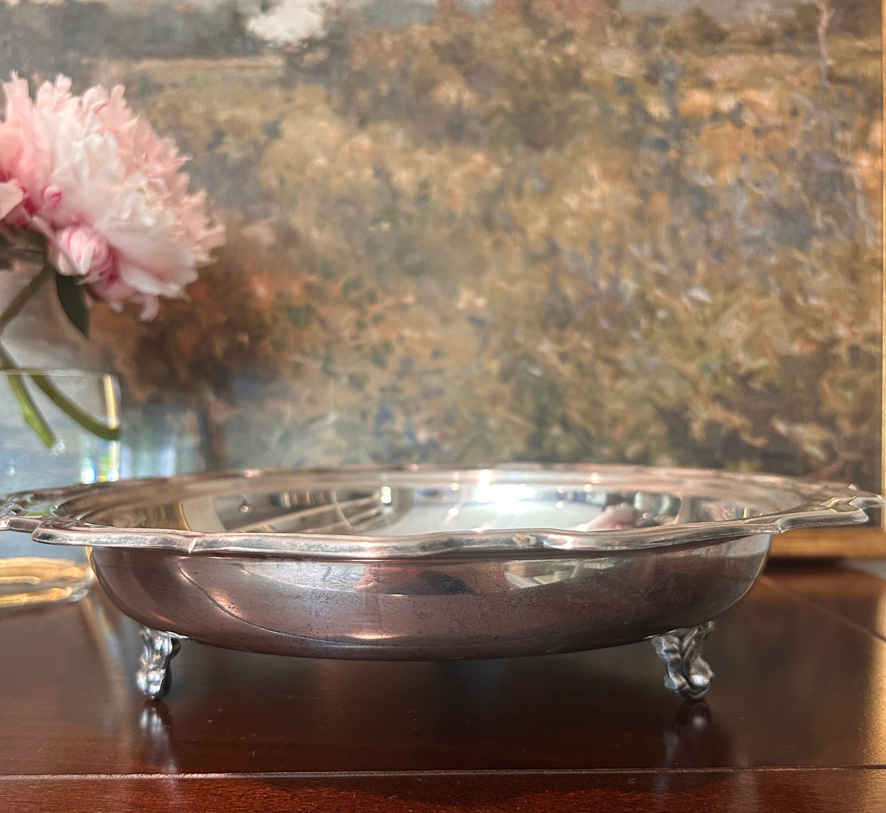 Vintage Silverplate Footed Gallery Tray