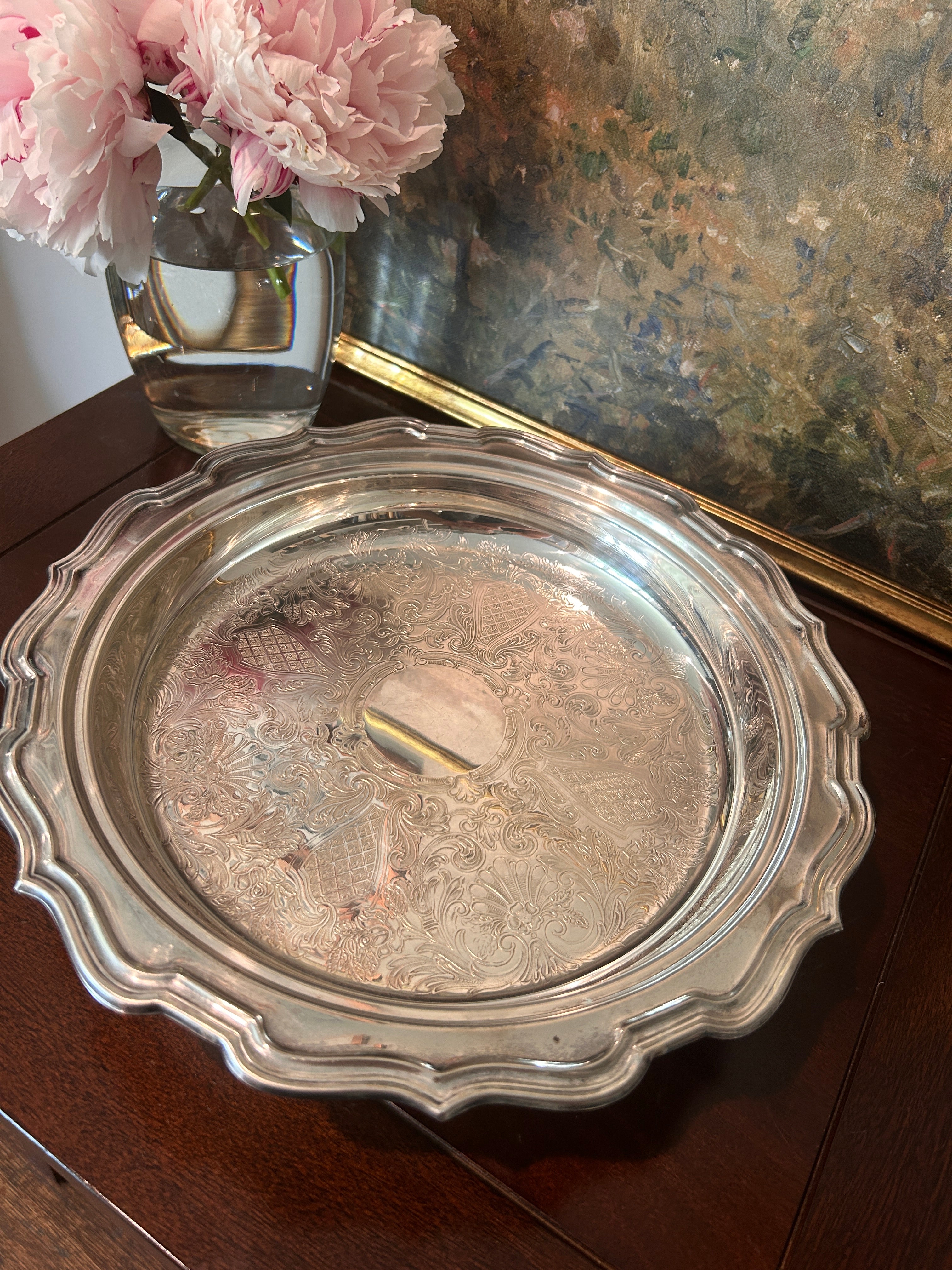 Vintage Silverplate Footed Gallery Tray