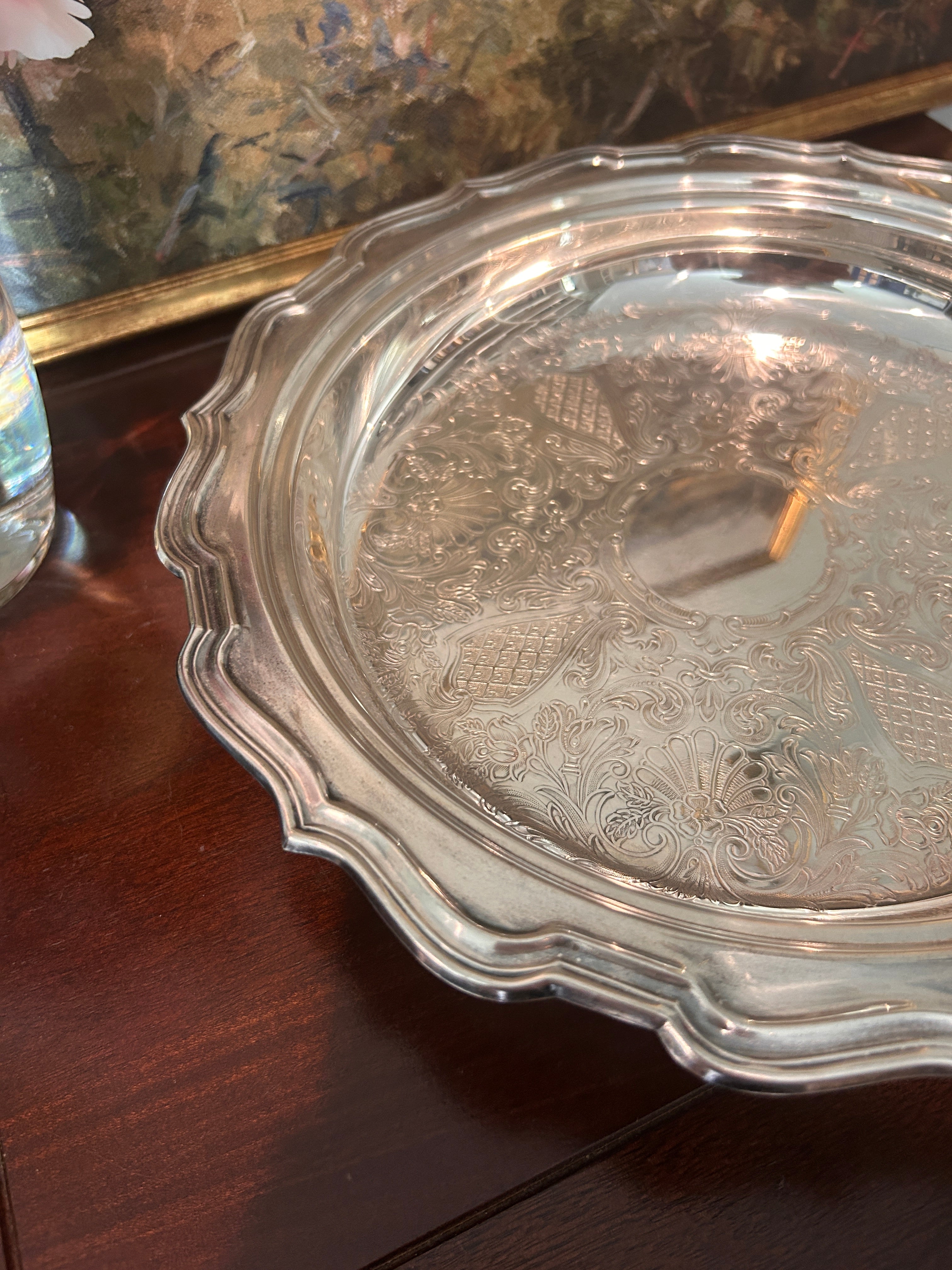Vintage Silverplate Footed Gallery Tray