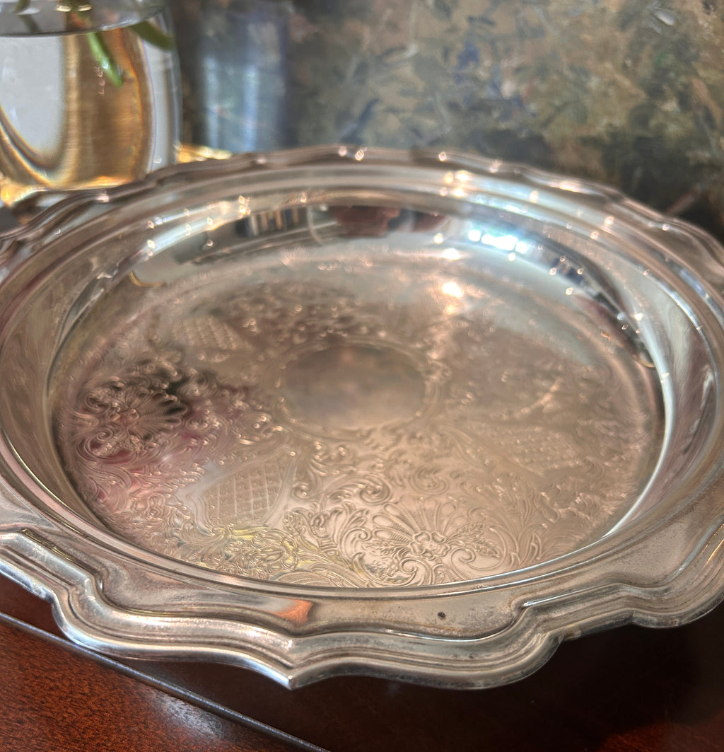 Vintage Silverplate Footed Gallery Tray