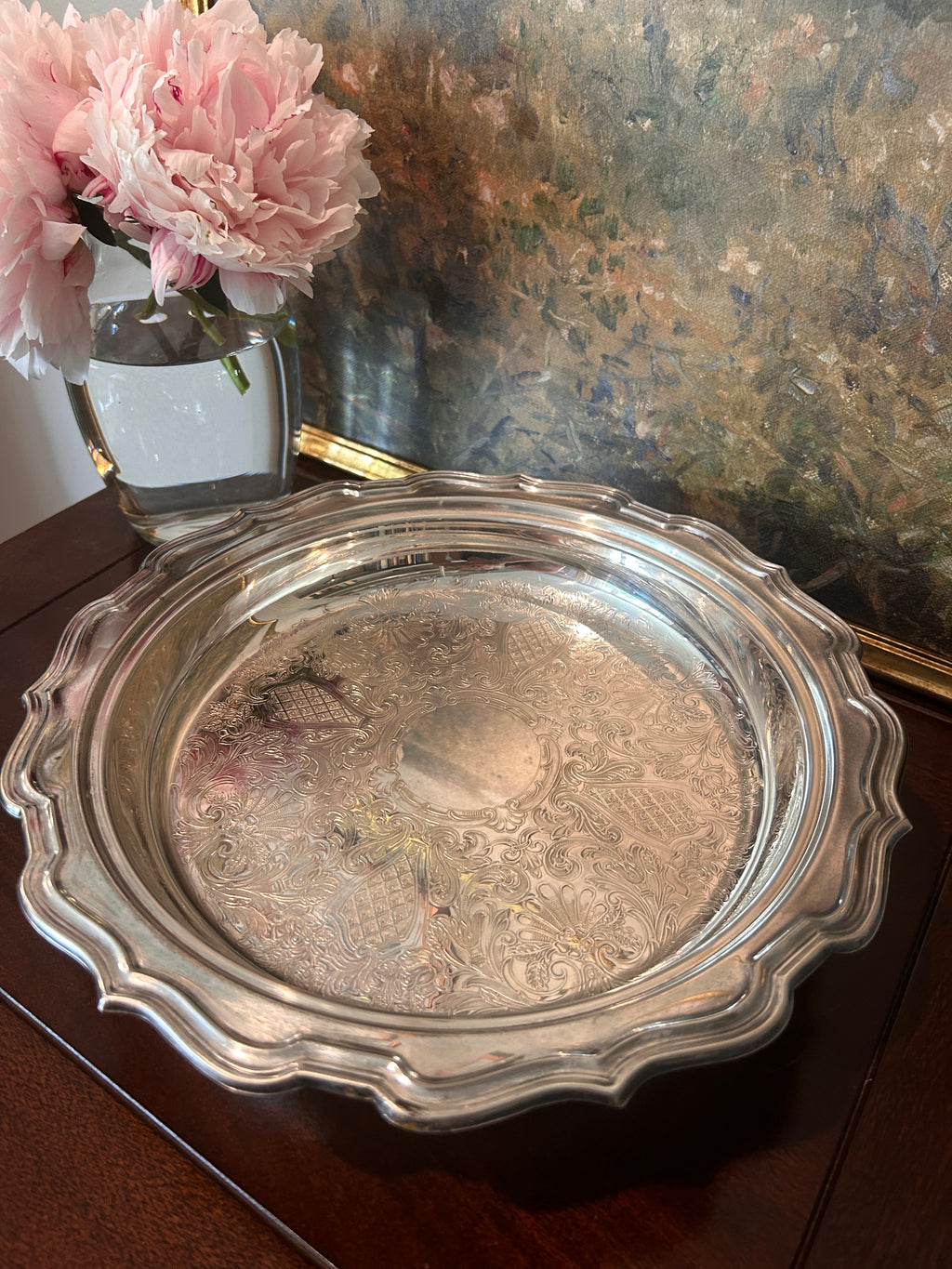 Vintage Silverplate Footed Gallery Tray