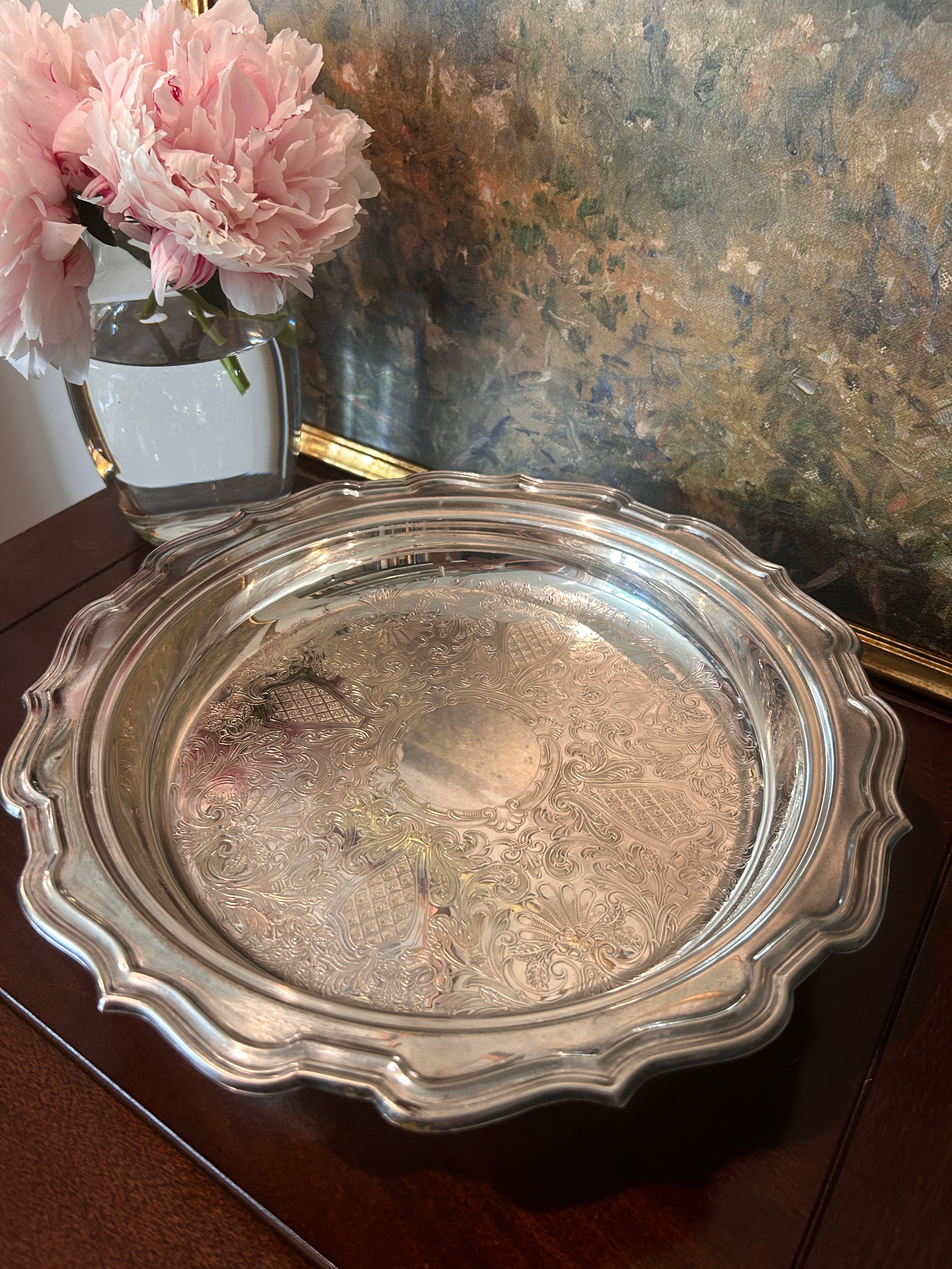 Vintage Silverplate Footed Gallery Tray