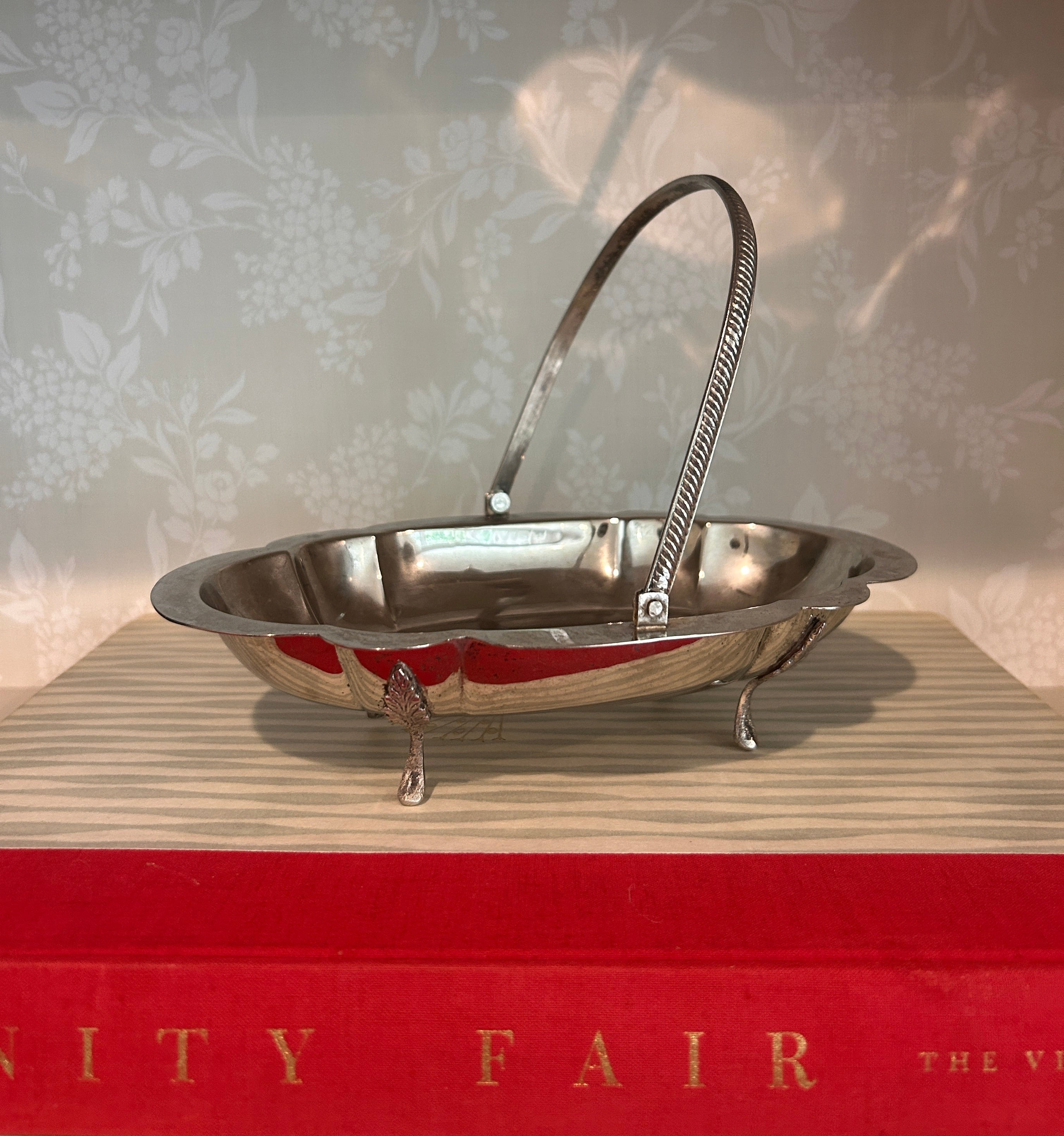 Vintage Handled Silverplate Footed Basket