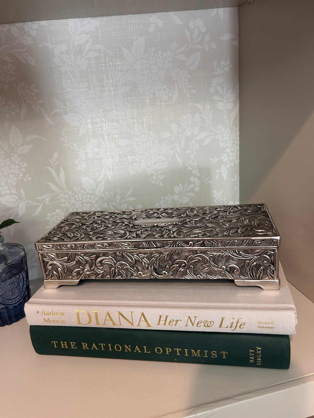 Vintage Silverplate Floral Embossed Jewelry Box